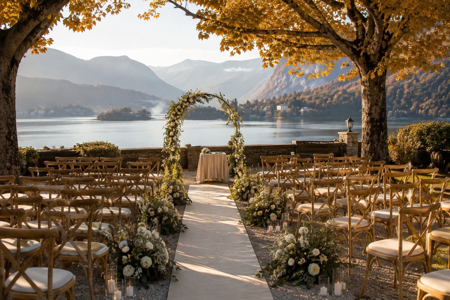 Freie Trauung im Herbst in der Schweiz mit Blick auf See und Berge